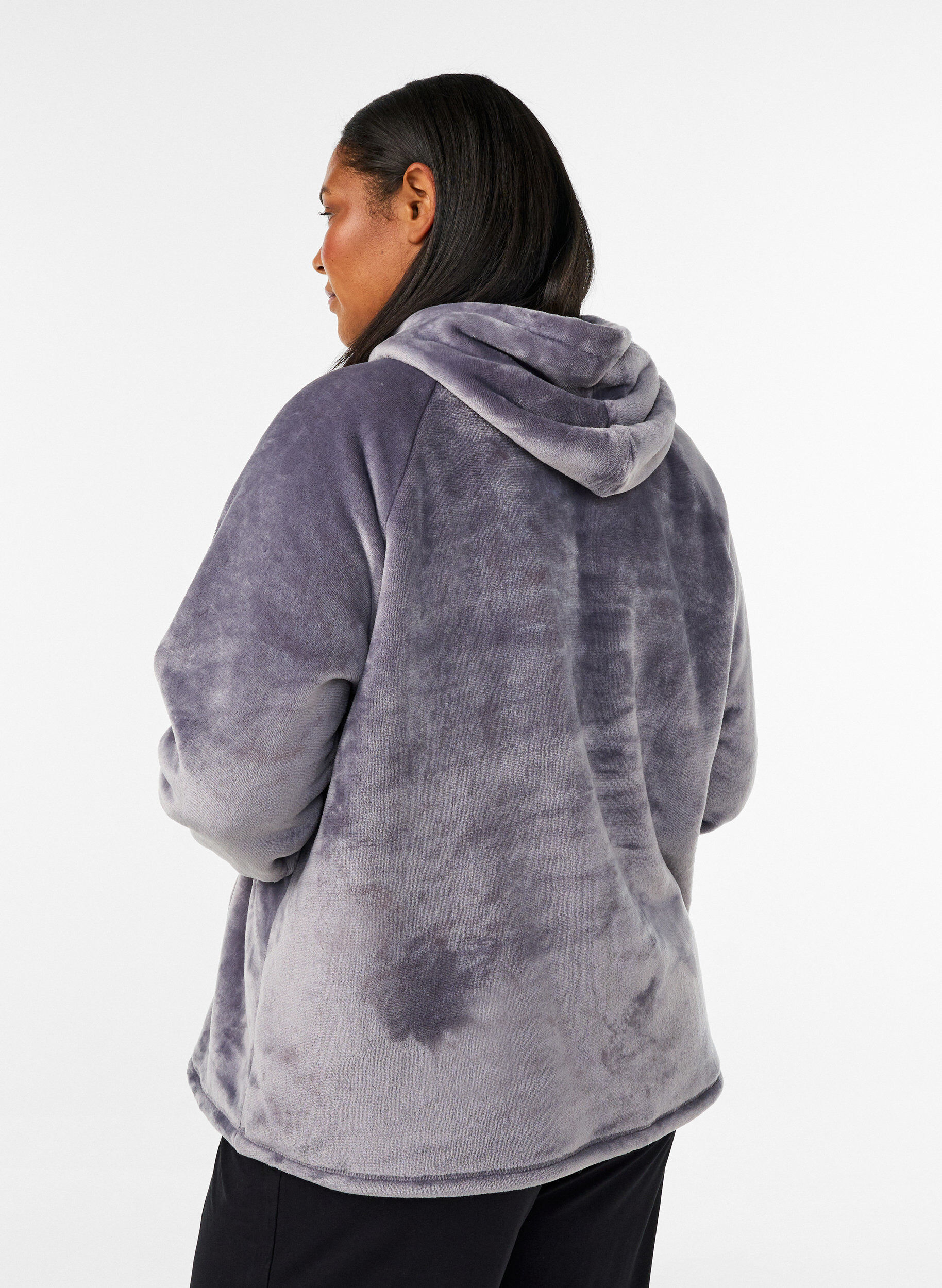 ZizzifashionVelour hoodie with kangaroo pocket, Grey, Model image number 2