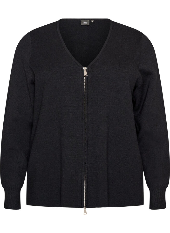 Cardigan with 2-way zip, Black, Packshot image number 0