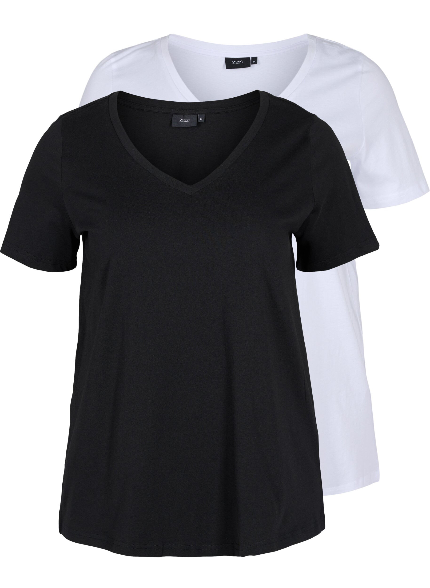 Zizzifashion 2-pack basic cotton t-shirt, Black/Bright W, Packshot image number 0