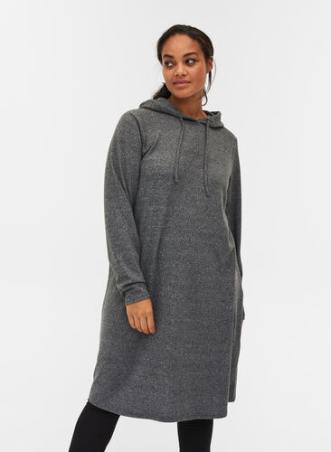 Long sleeve hoodie dress, Dark Grey Melange, Model image number 0