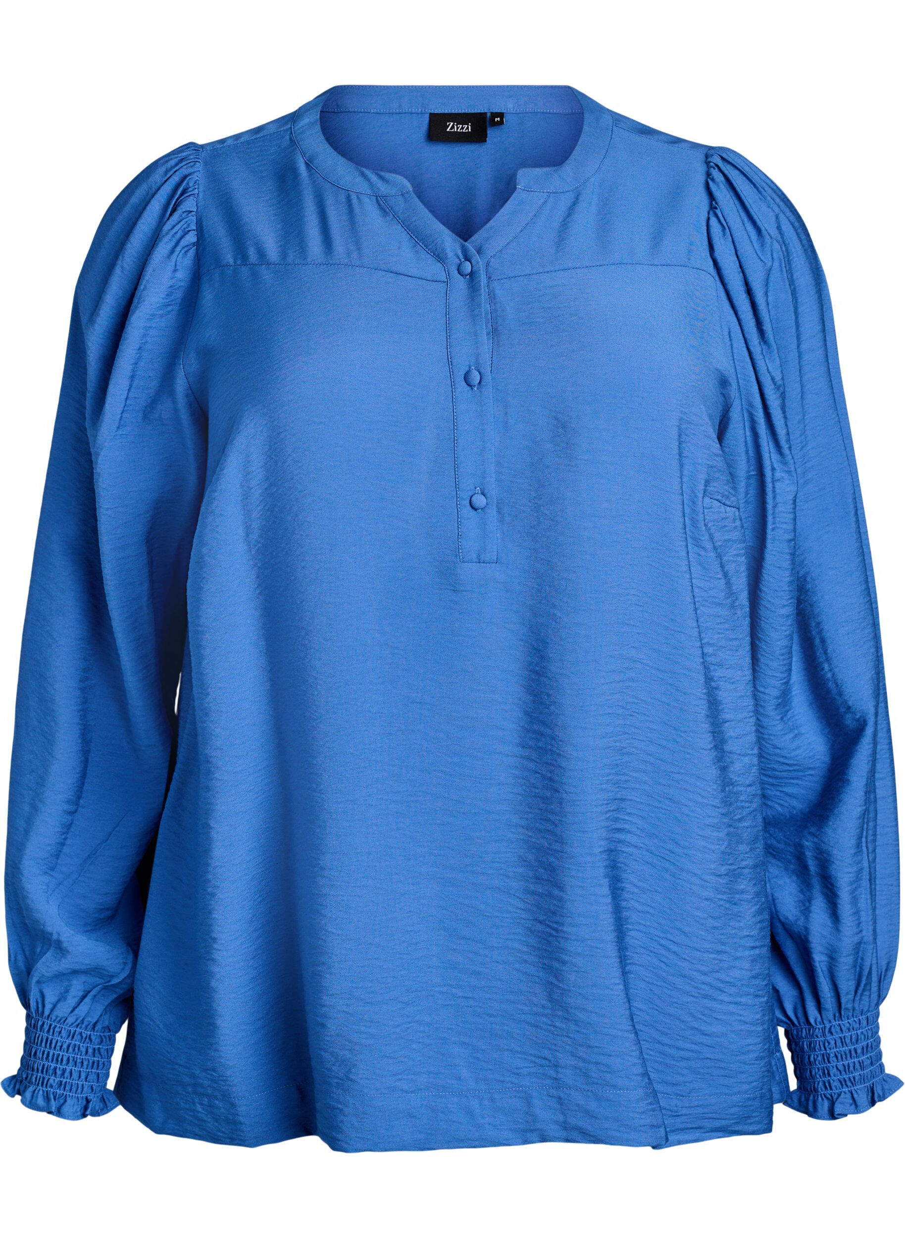 ZizzifashionViscose blouse with smock and gathered details, Blue, Packshot image number 0