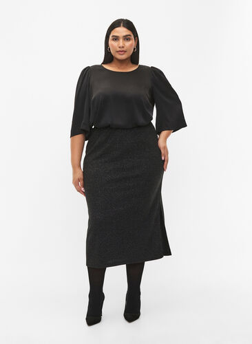 Tight-fitting glitter skirt	, Black Silver, Model image number 0