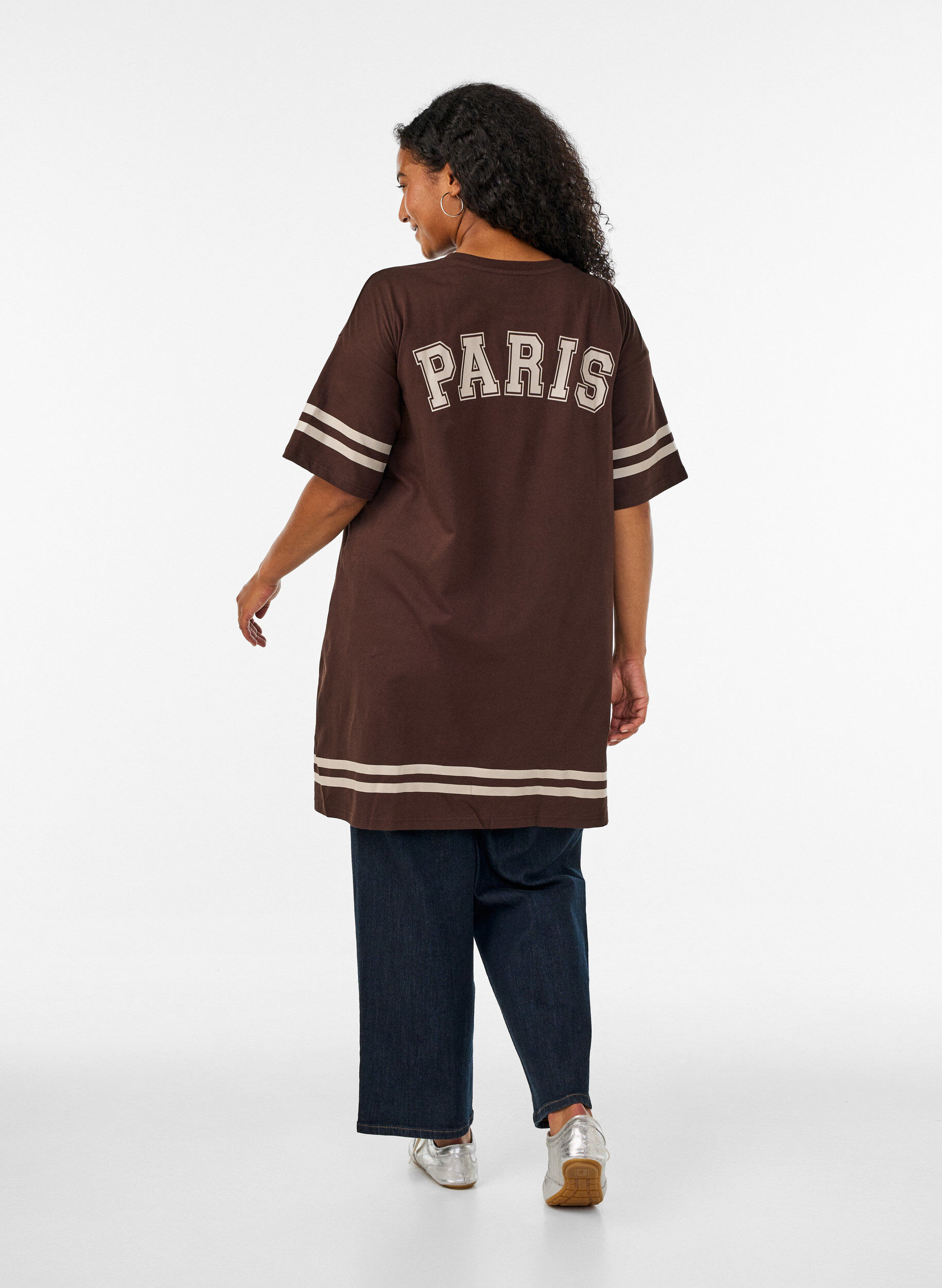ZizzifashionShort t-shirt dress with sporty details, Brown, Model image number 2
