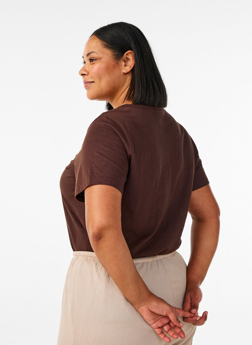 T-shirt with button detail, Brown, Model image number 2
