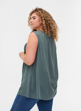 Viscose top with tie detail, Balsam Green, Model image number 1