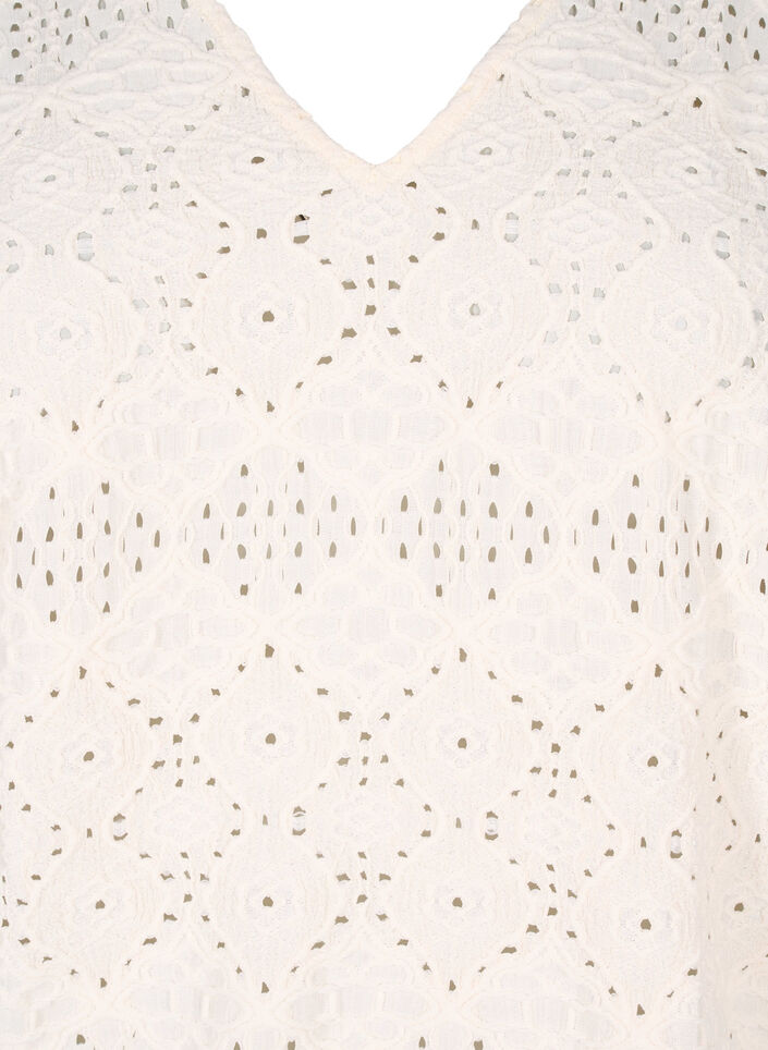 Long-sleeved blouse with V-neck and hole pattern, Antique White, Packshot image number 2