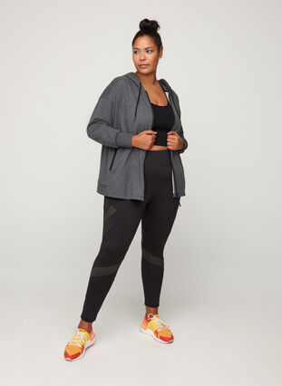 Sweat cardigan with a zip and hood, Dark Grey Melange, Model image number 2