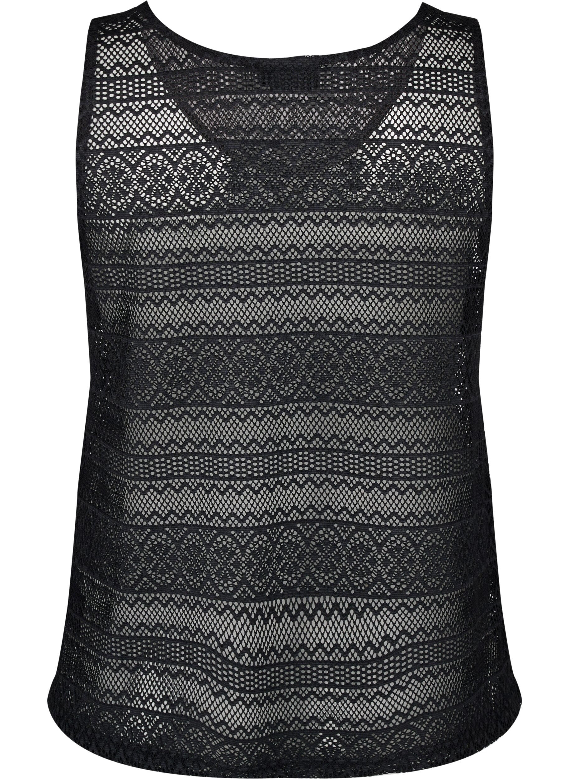 Zizzifashion Sleeveless top with hole pattern, Black, Packshot image number 1