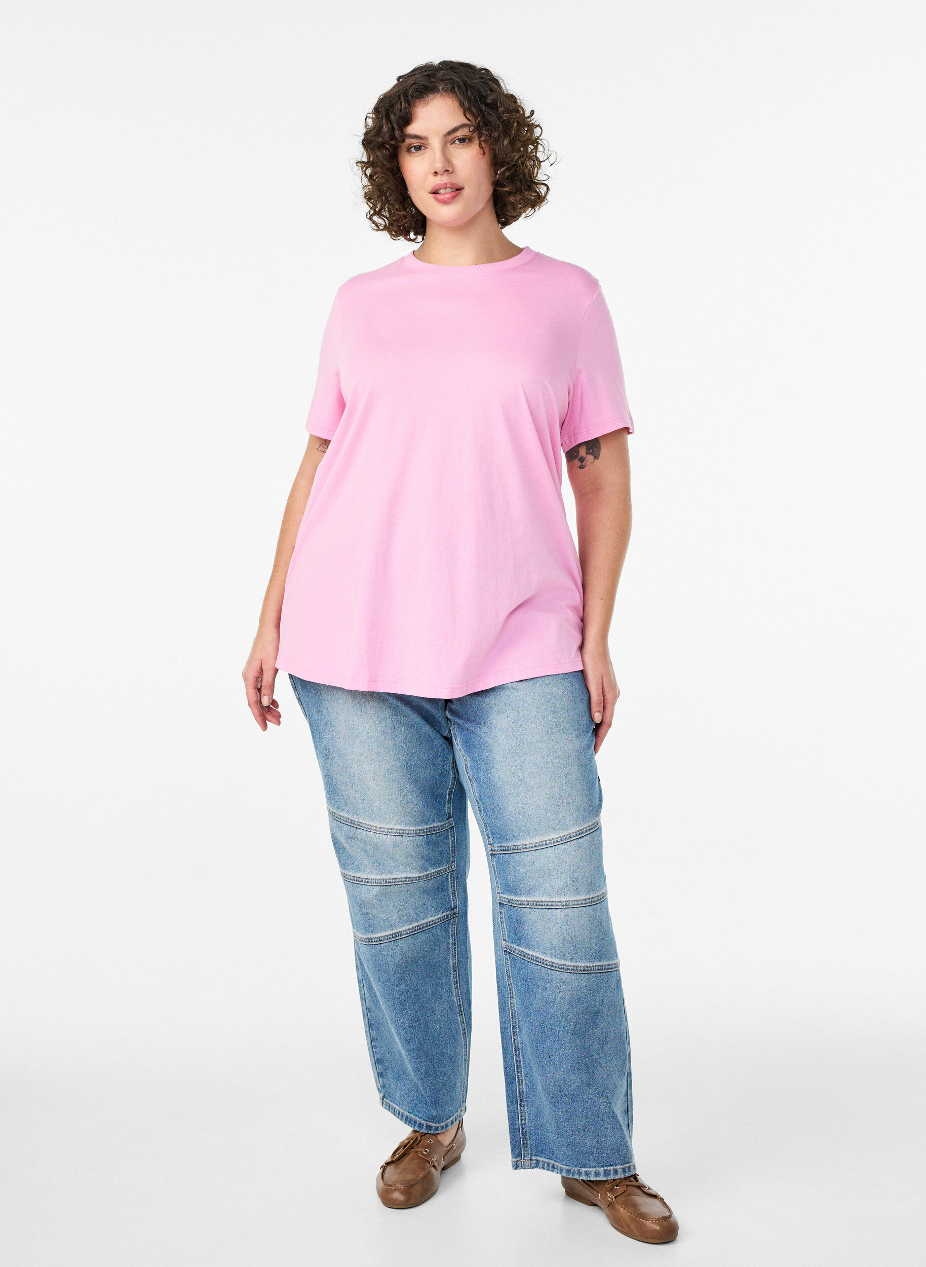 Zizzifashion Basic cotton T-shirt with round neck, Pink, Model image number 1