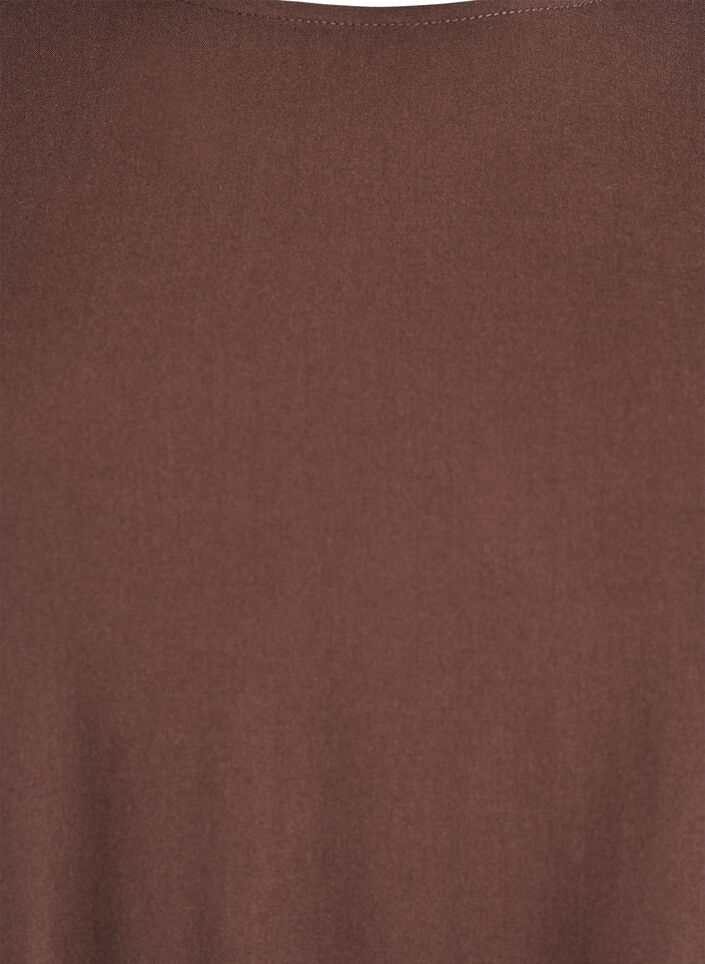 FLASH - Short-sleeved woven blouse with round neck, Brown, Packshot image number 2