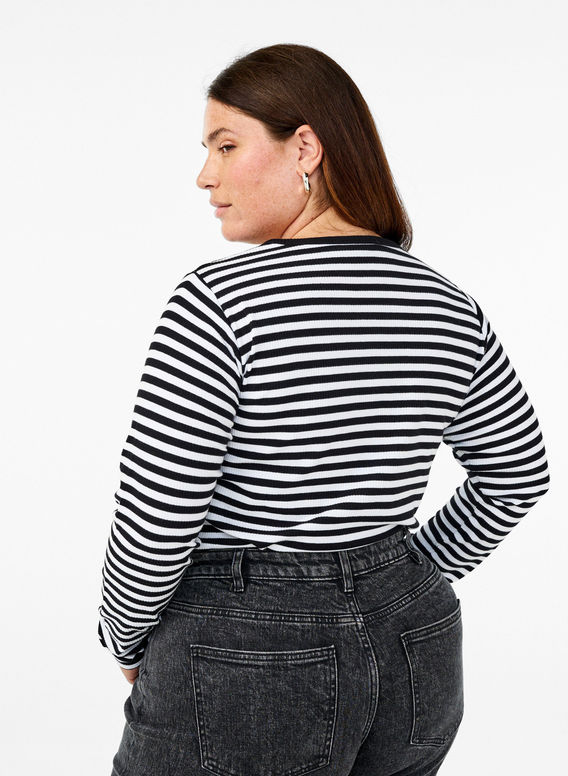 ZizzifashionStriped blouse with long sleeves, Black, Model image number 2