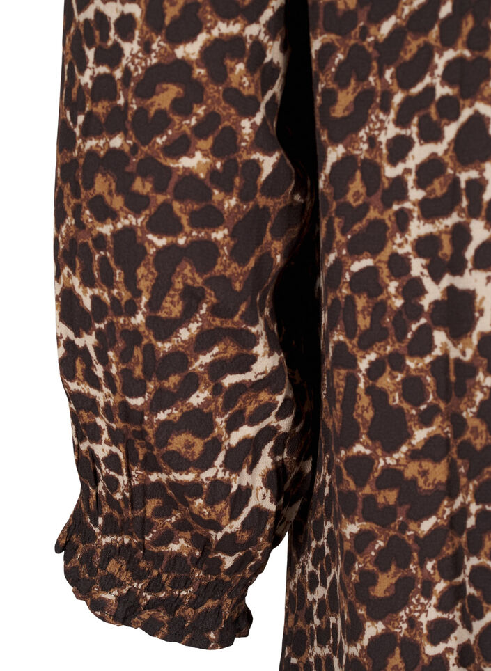 Long leopard print dress with 3/4 sleeves, Leo AOP, Packshot image number 3