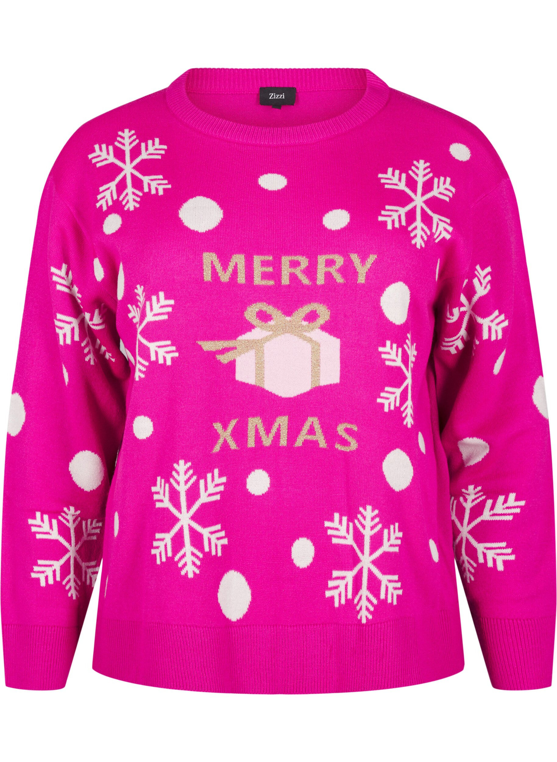 Zizzifashion Christmas jumper with a round neck, Pink Glow Comb, Packshot image number 0