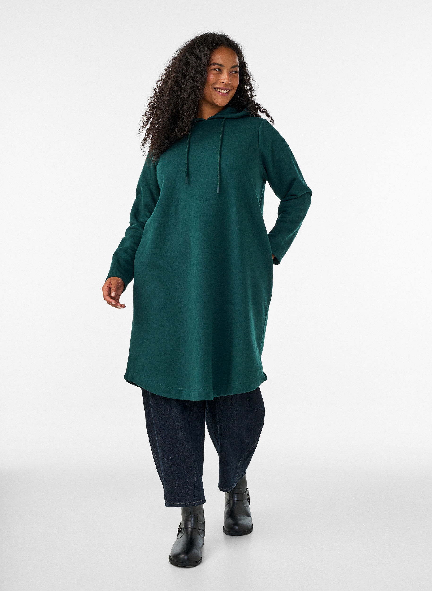 ZizzifashionHooded sweatshirt dress with pockets, 0648, Model image number 0