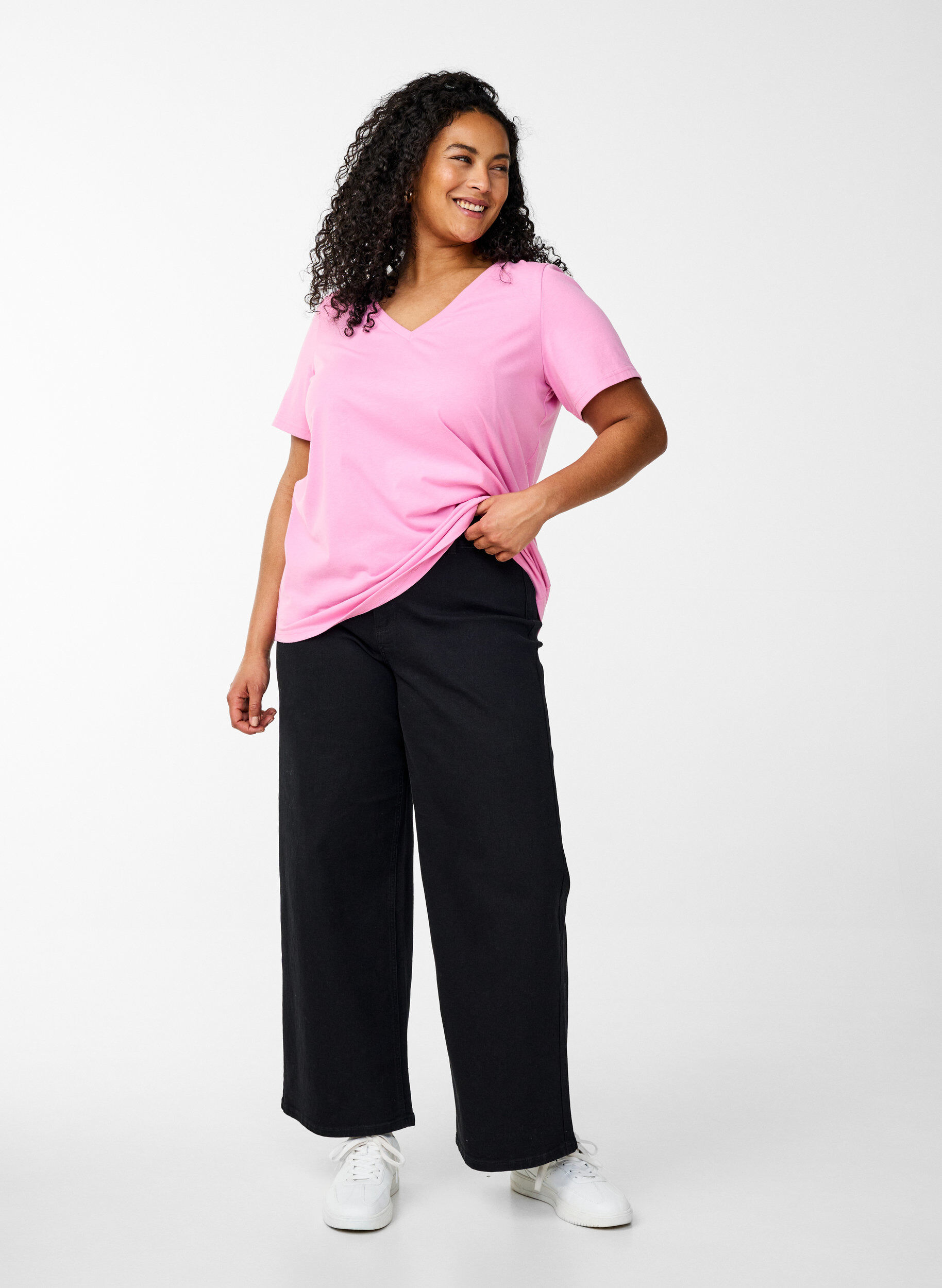 Zizzifashion FLASH - V-neck T-shirt, Pink, Model image number 1