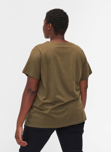 Organic cotton T-shirt with print detail, Ivy Green, Model image number 1