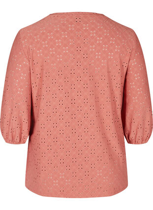 Blouse with 3/4-length sleeves and broderie anglaise, Canyon Rose, Packshot image number 1