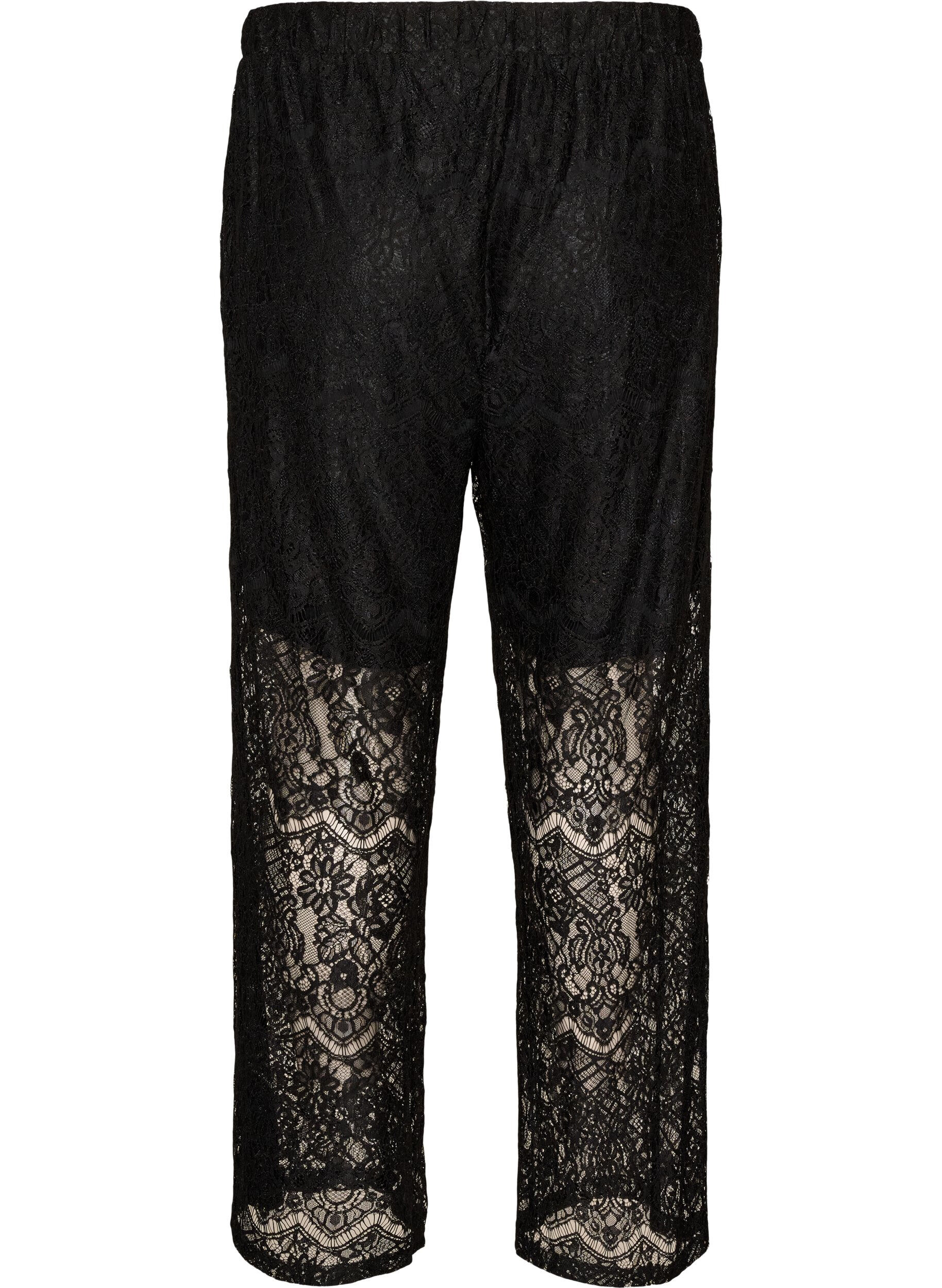 ZizzifashionLace trousers with straight legs and inner shorts, Black, Packshot image number 1