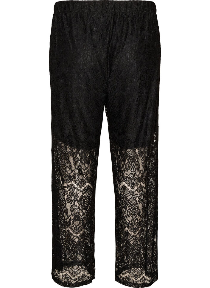 Lace trousers with straight legs and inner shorts, Black, Packshot image number 1