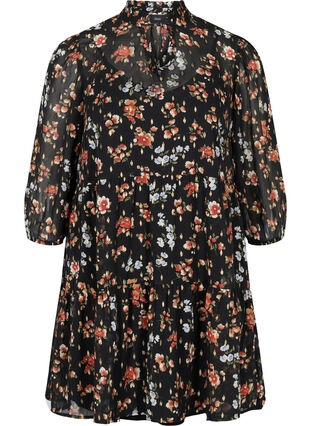 Floral print tunic with 3/4 sleeves, Black Ditsy Flower, Packshot image number 0