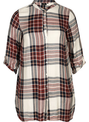 Checked viscose shirt dress with 3/4 length sleeves, Check, Packshot image number 0