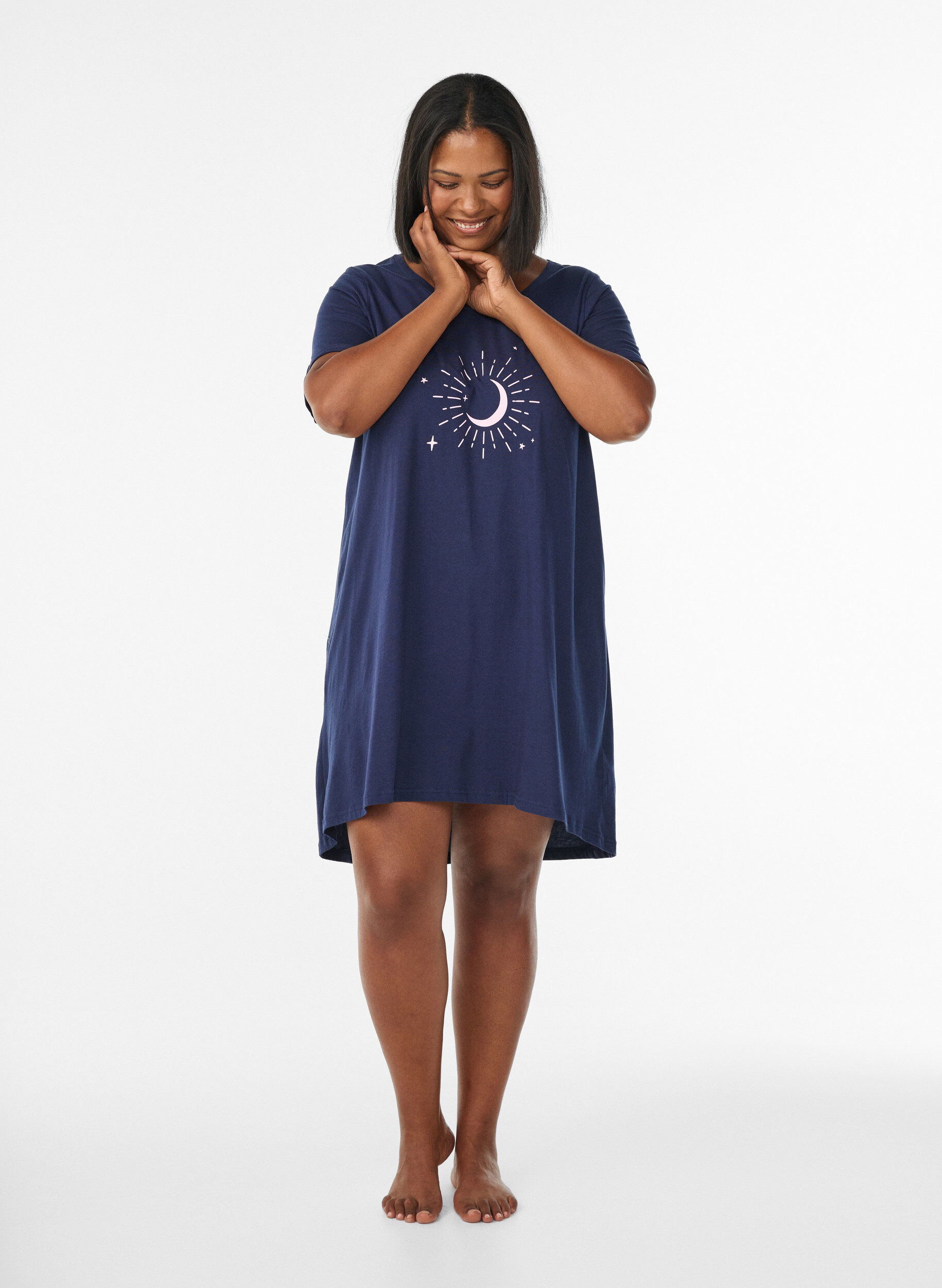 Zizzifashion Short-sleeved nightgown in organic cotton, Blue, Model image number 1