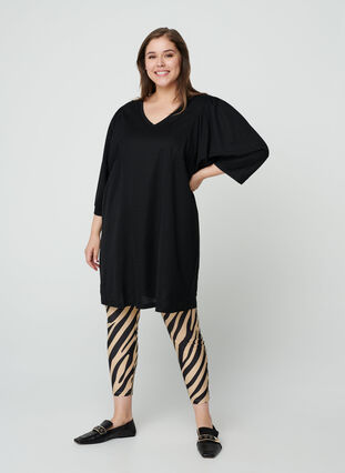 Viscose mix tunic with 3/4 length sleeves, Black, Model image number 2
