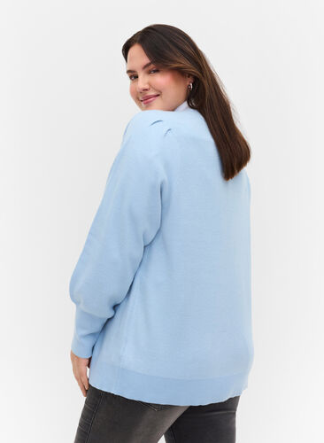 Knitted cardigan with puffy sleeves, Chambray Blue Mel., Model image number 1
