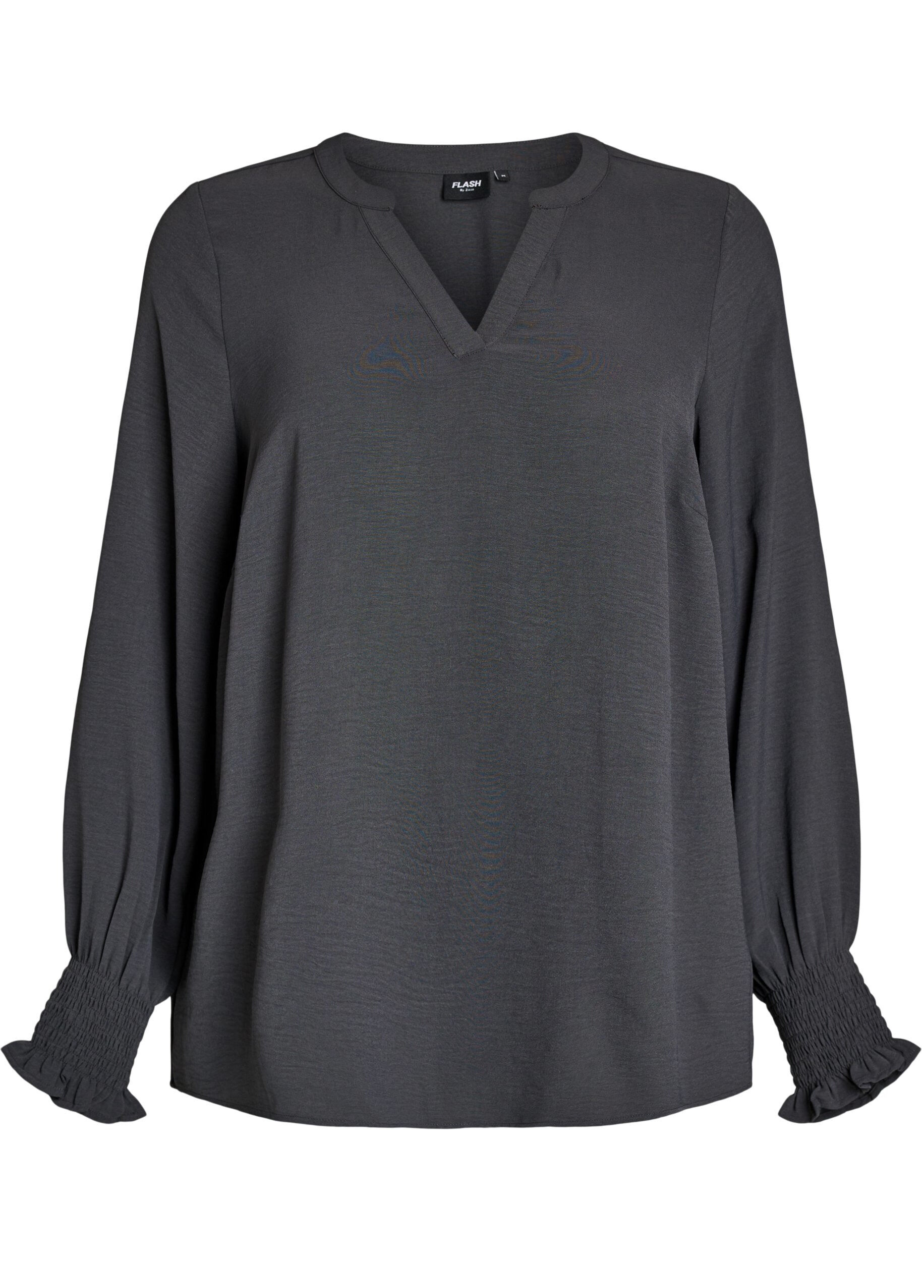 FLASH - Blouse with smock cuffs and V-neck