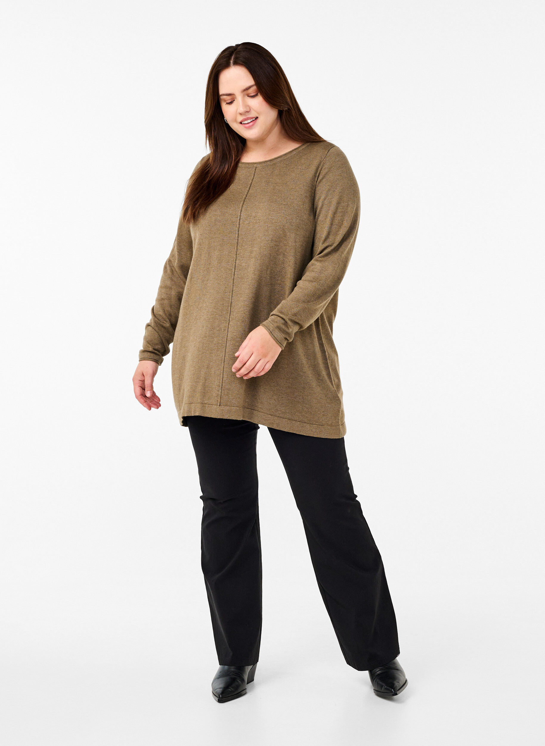 Zizzifashion Knitted blouse in cotton-viscose blend, Green, Model image number 1