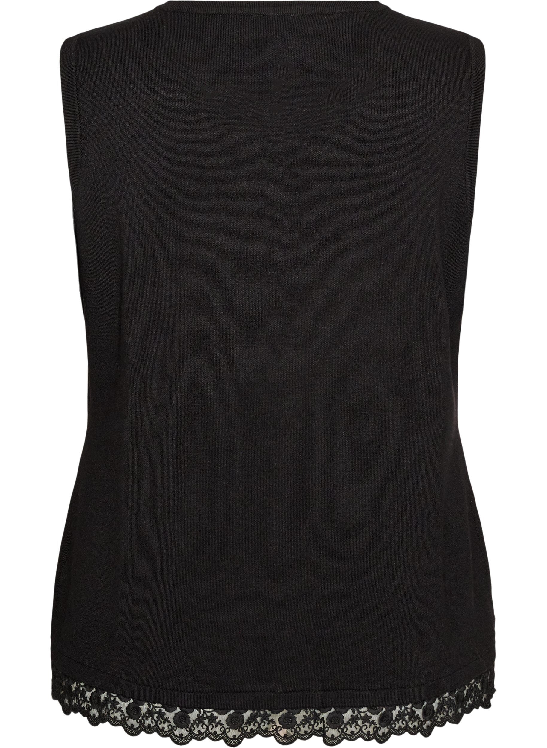 ZizzifashionKnitted vest with lace trim, Black, Packshot image number 1