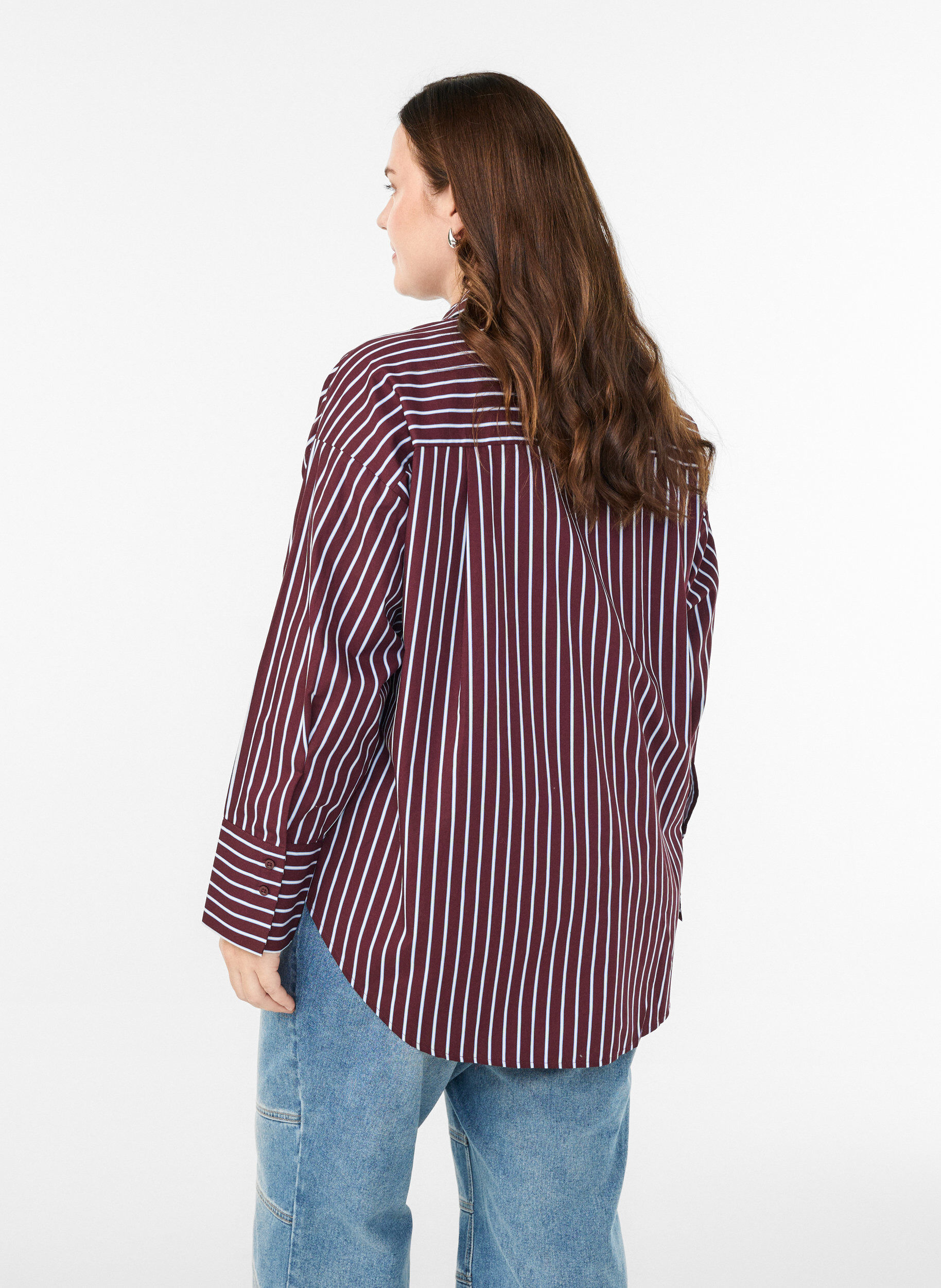 Zizzifashion Loose shirt with stripes and a chest pocket, Dark Bordeaux, Model image number 2