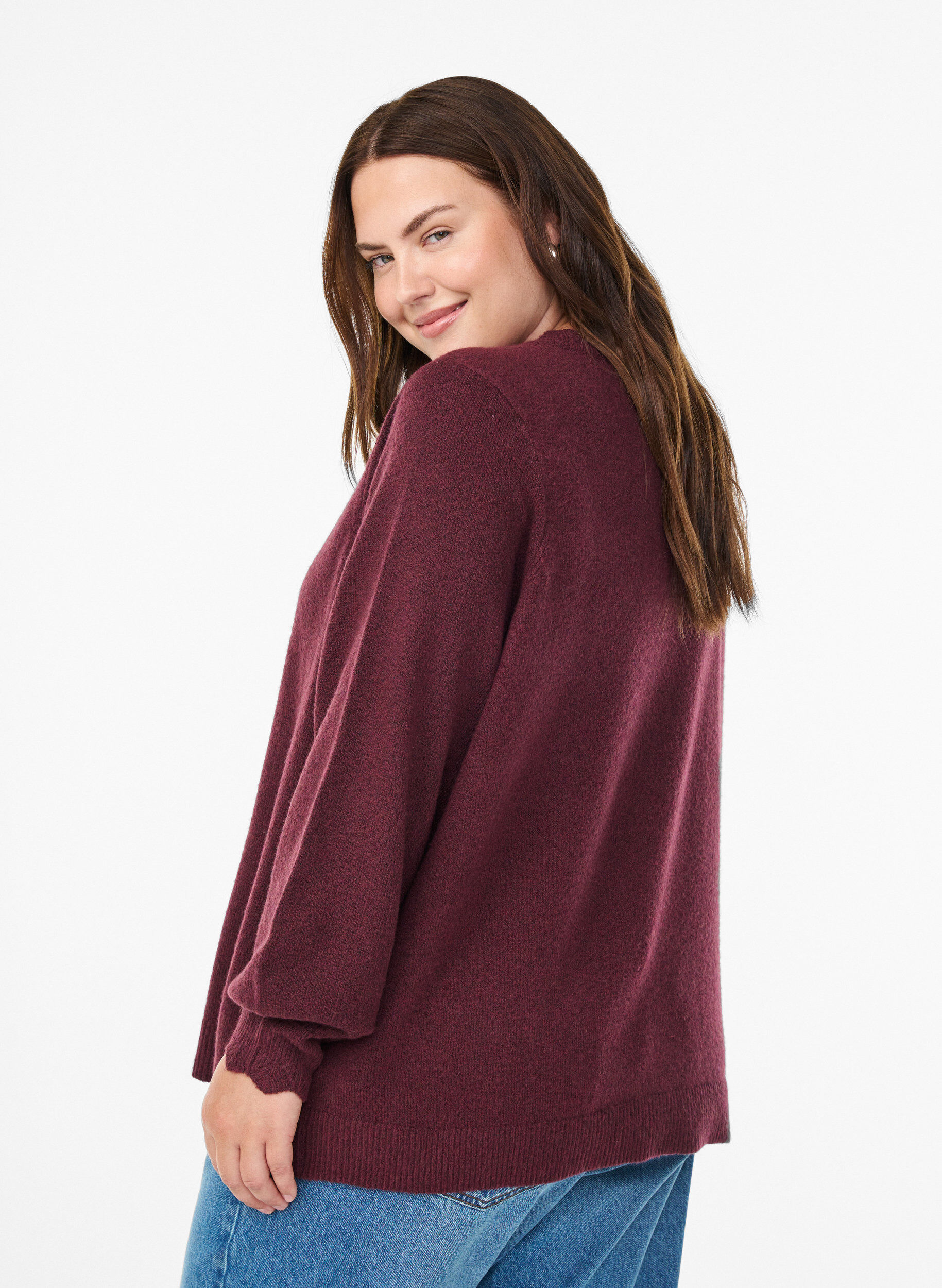 Zizzifashion Knitted blouse with wavy edges, Dark Bordeaux, Model image number 2