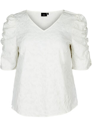 Textured puff sleeve blouse, Snow White, Packshot image number 0
