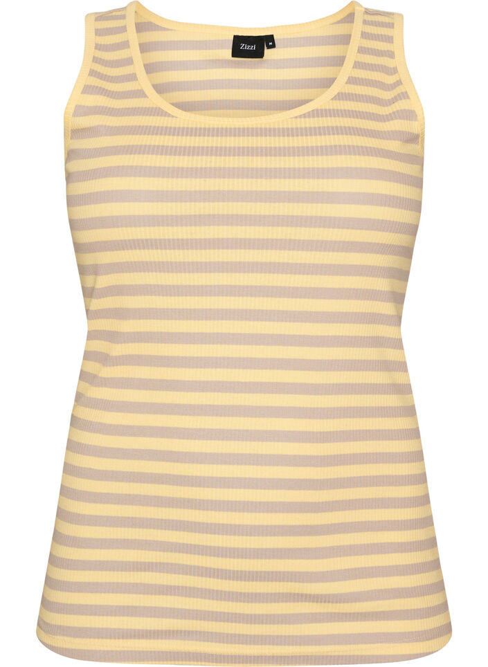 Striped tank top with a rib structure, Yellow, Packshot image number 0