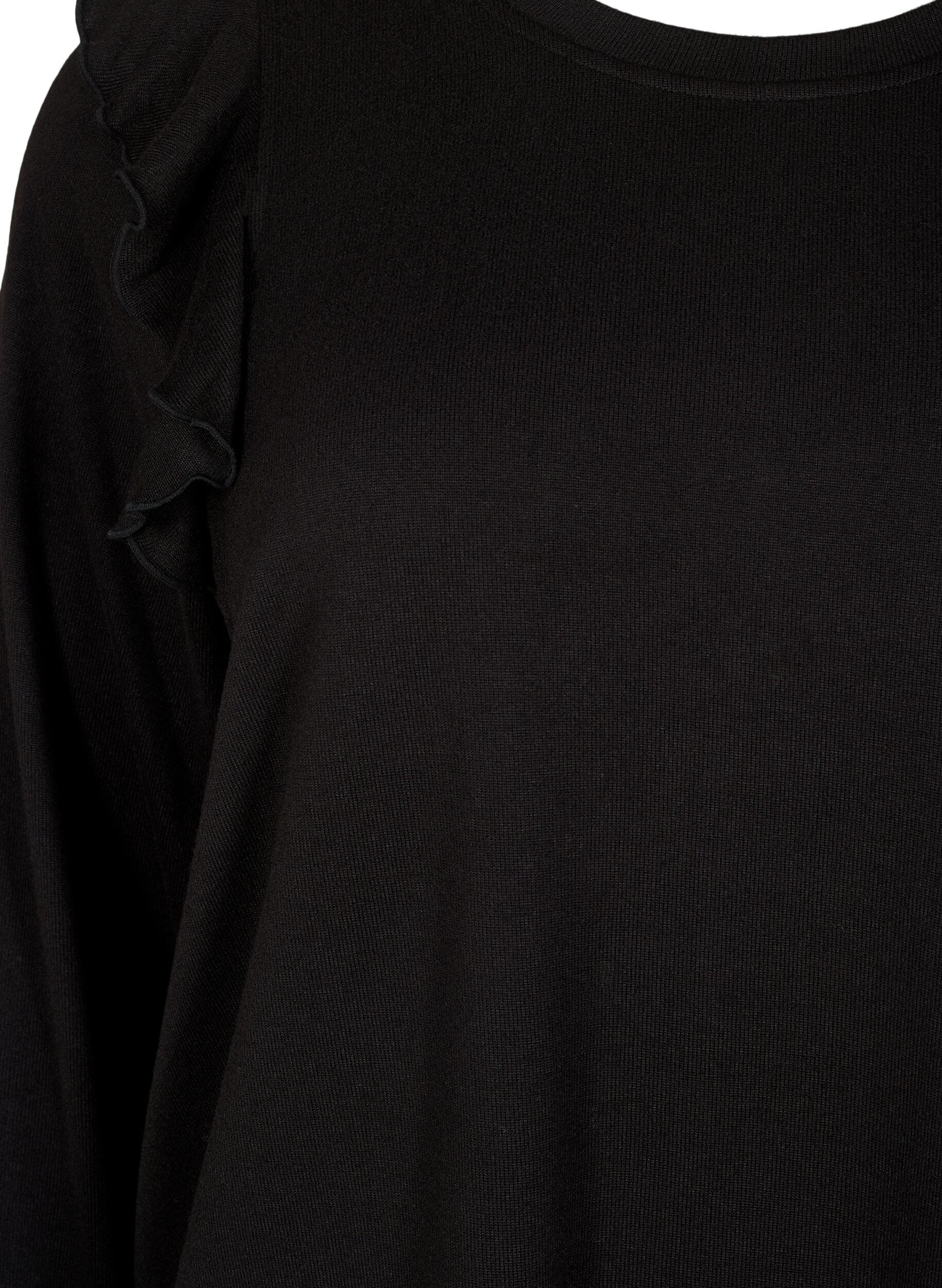 Zizzifashion Long-sleeved blouse with ruffle details, Black, Packshot image number 2