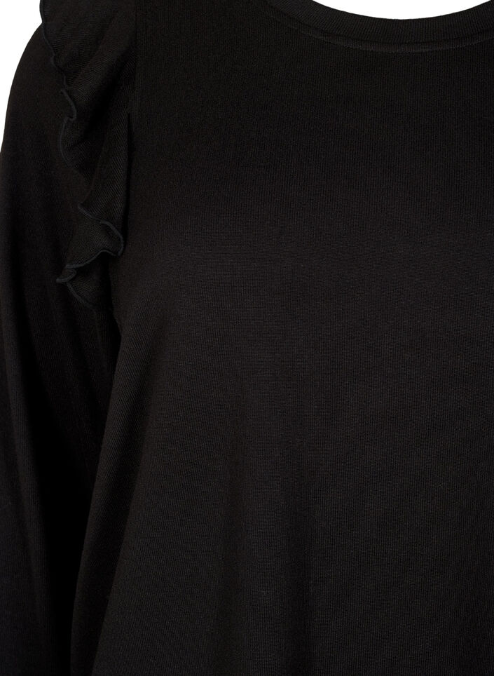 Long-sleeved blouse with ruffle details, Black, Packshot image number 2