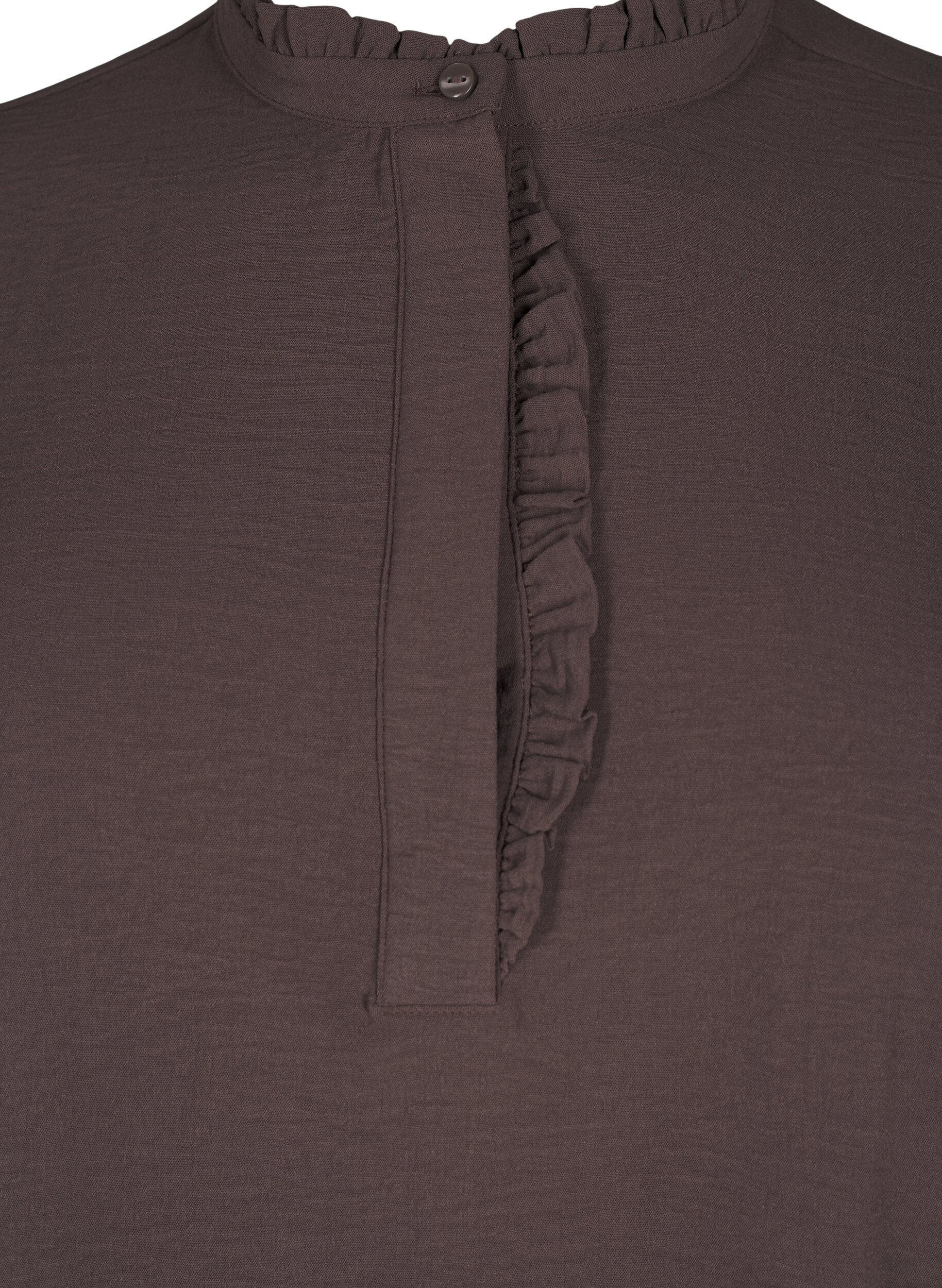 Zizzifashion Long-sleeved dress with ruffle detail, Chocolate Martini, Packshot image number 2