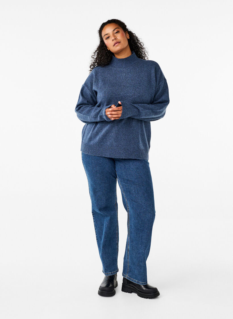 Knitted wool blouse with high neck, Bering Sea Mel., Model image number 2