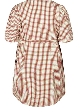 Short-sleeved checked wrap dress, Coloured Check, Packshot image number 1