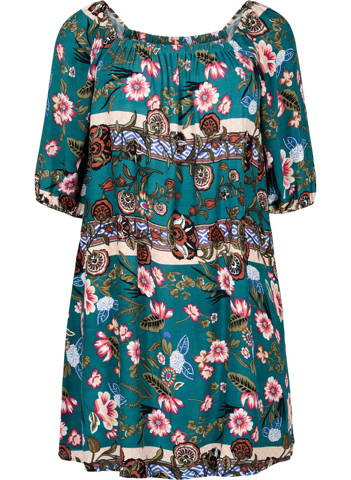 Beach dress in viscose with print, Green, Packshot image number 0