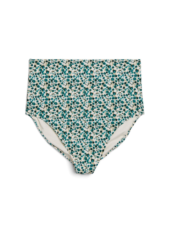 Extra high-waisted bikini brief with floral print, Green, Packshot image number 0