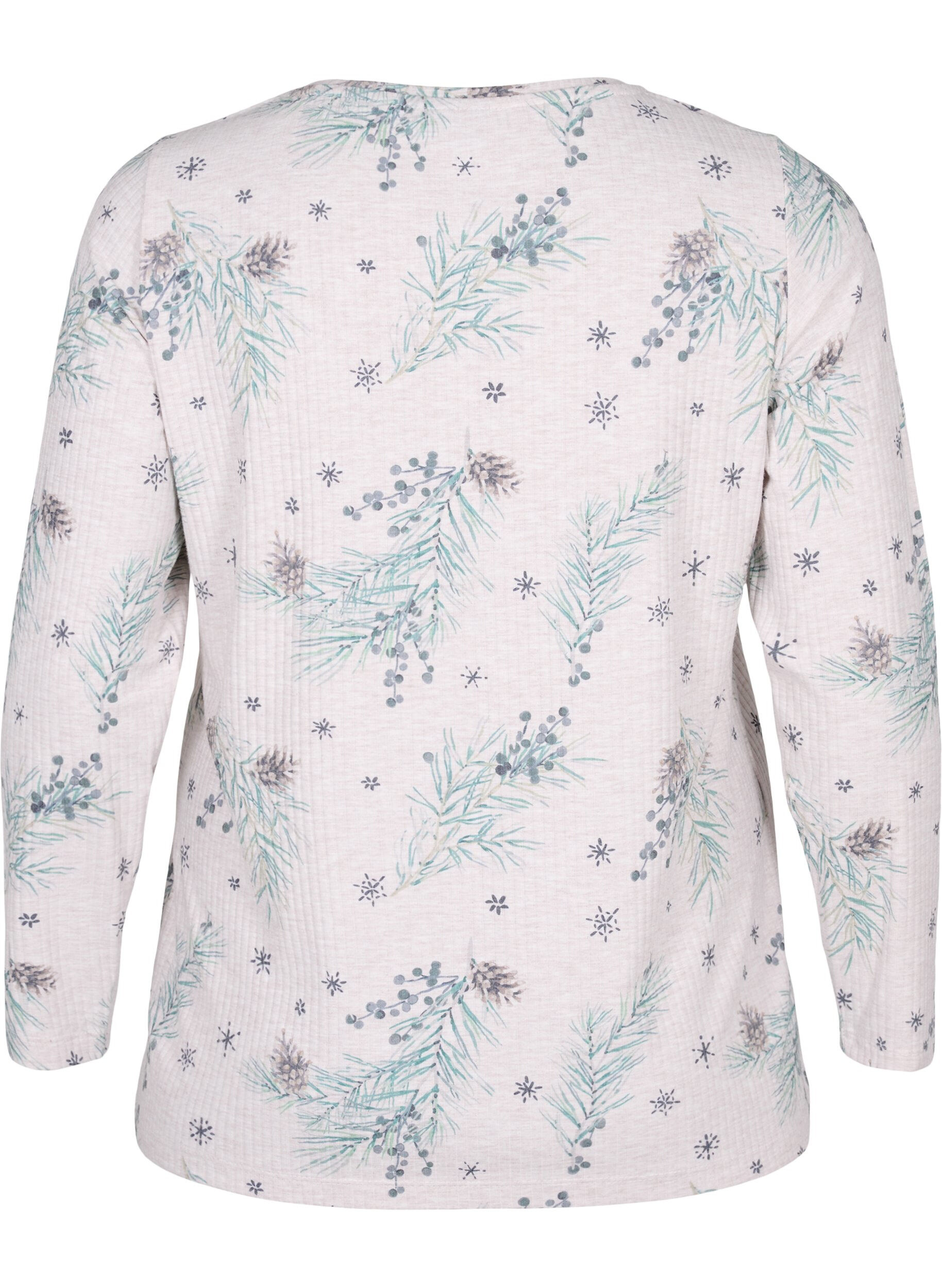 Zizzifashion Long-sleeved top in rib, Natural M&eacute;l AOP Gran, Packshot image number 1