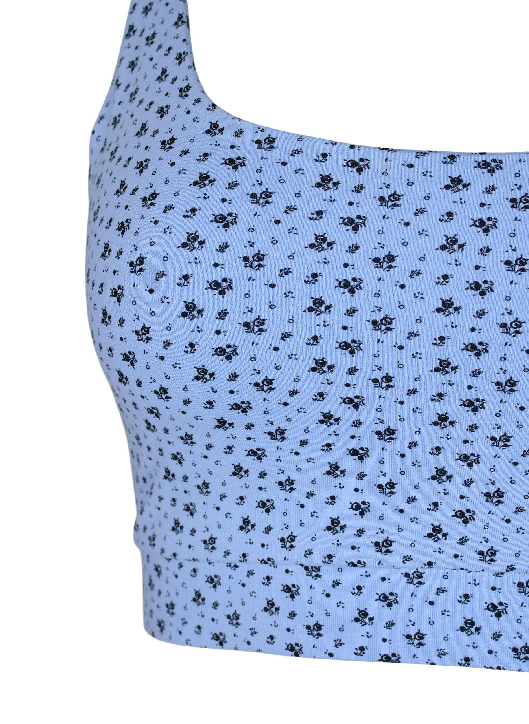 Zizzifashion 2-pack bra top in cotton with adjustable straps, Serenity AOP/Black, Packshot image number 2