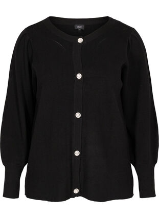Knitted cardigan with puffy sleeves, Black, Packshot image number 0