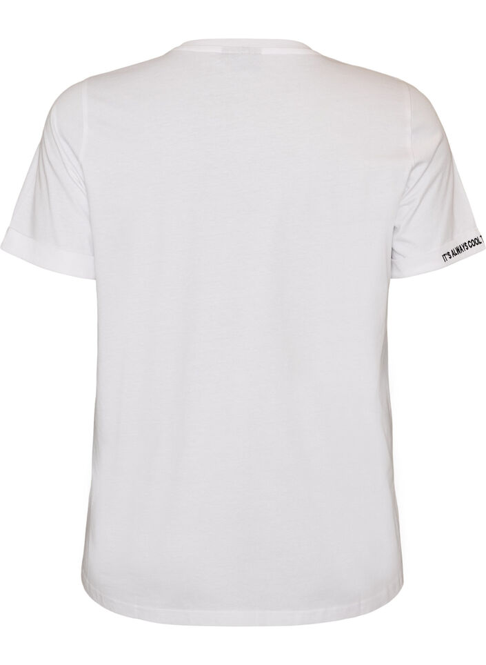 Cotton T-shirt with text embroidery, White, Packshot image number 1