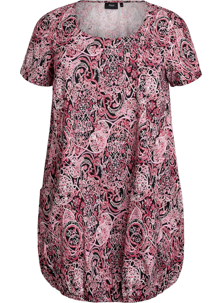 Short-sleeved cotton dress with print, Black, Packshot image number 0