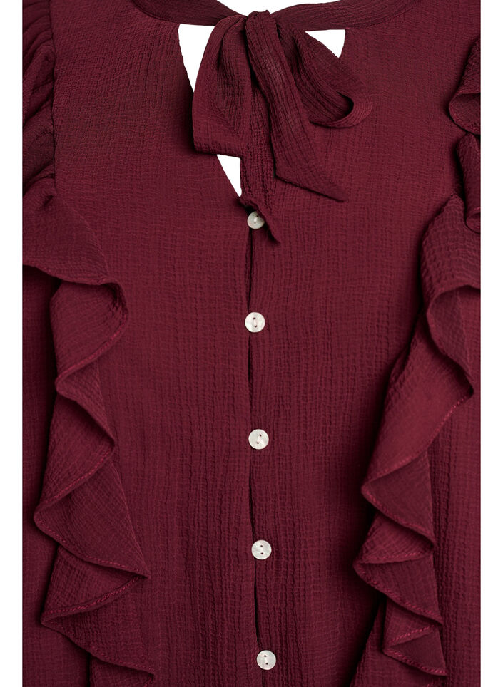 Sheer blouse with ruffles and tie-fastening, Red, Packshot image number 2