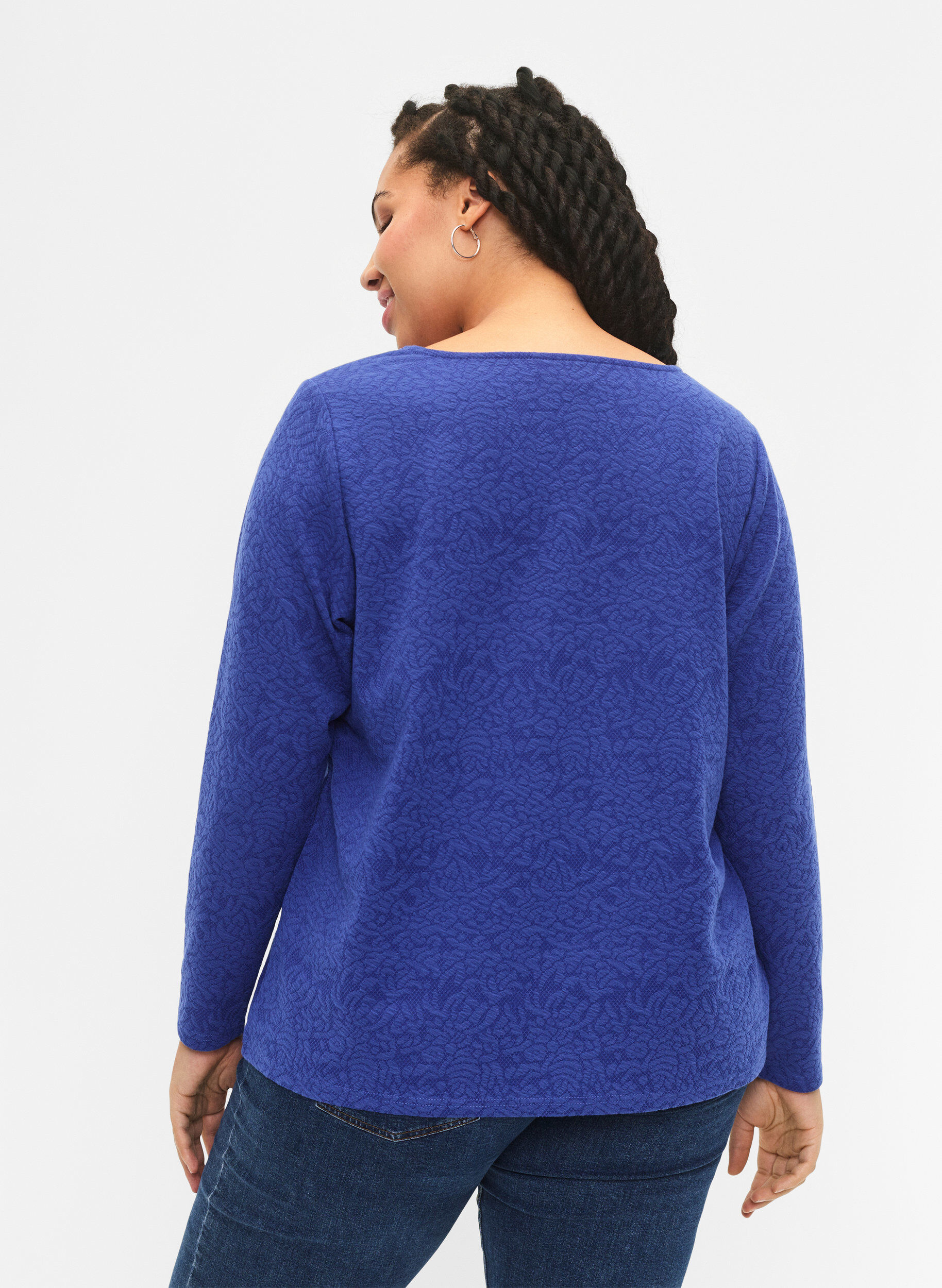 Zizzifashion Long-sleeved blouse with texture, Blue, Model image number 2