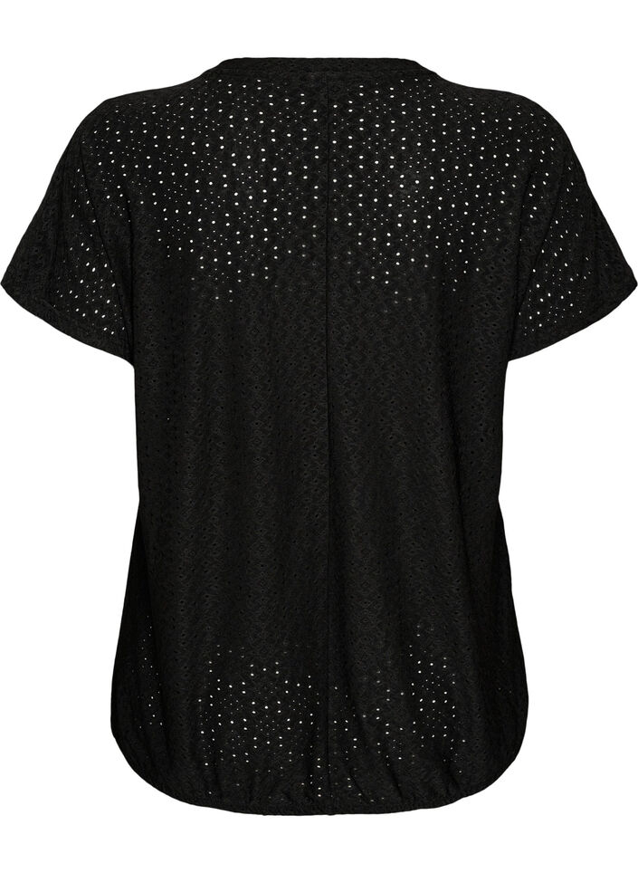 Blouse with eyelet embroidery and balloon-effect, Black, Packshot image number 1